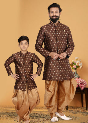 2 Pc Brown Silk Father And Son Combo Set