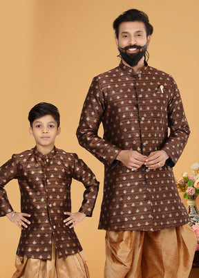 2 Pc Brown Silk Father And Son Combo Set