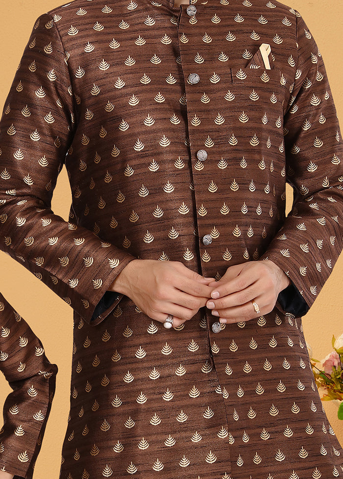 2 Pc Brown Silk Father And Son Combo Set