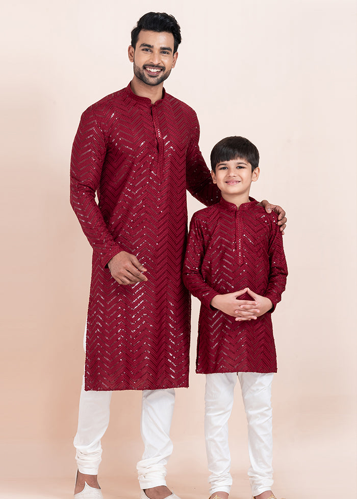 2 Pc Maroon Viscose Father And Son Combo Set