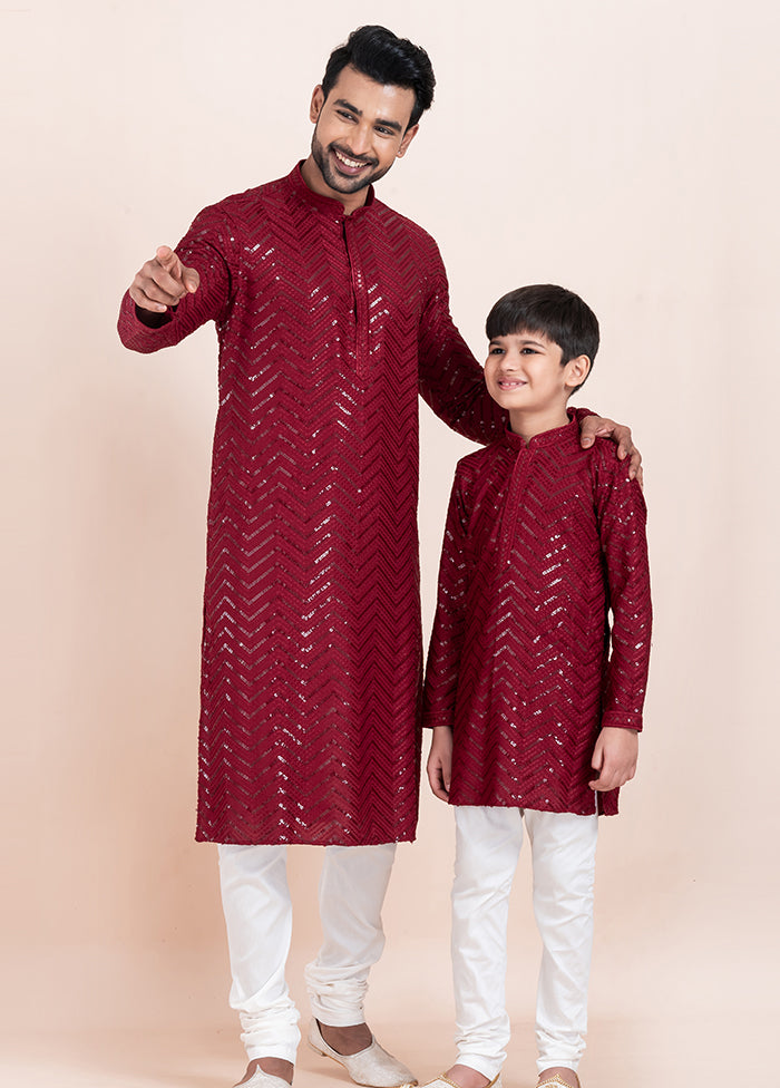 2 Pc Maroon Viscose Father And Son Combo Set