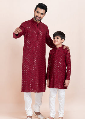 2 Pc Maroon Viscose Father And Son Combo Set