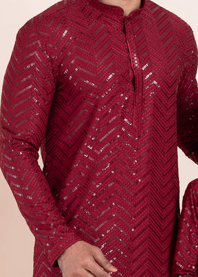 2 Pc Maroon Viscose Father And Son Combo Set