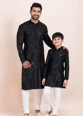 2 Pc Black Viscose Father And Son Combo Set