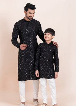 2 Pc Black Viscose Father And Son Combo Set