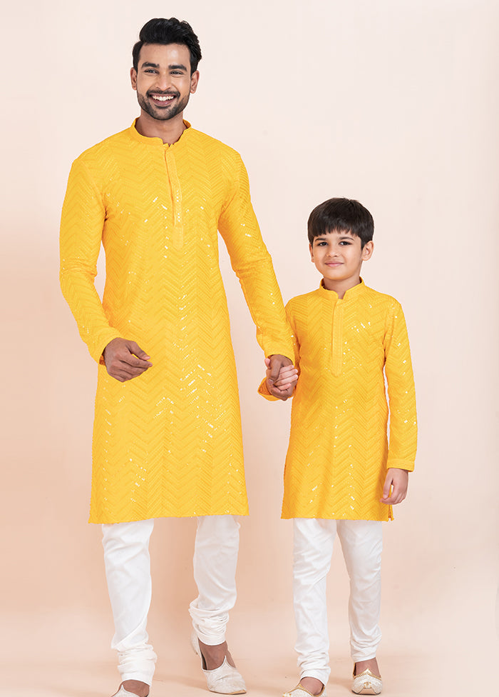 2 Pc Yellow Viscose Father And Son Combo Set