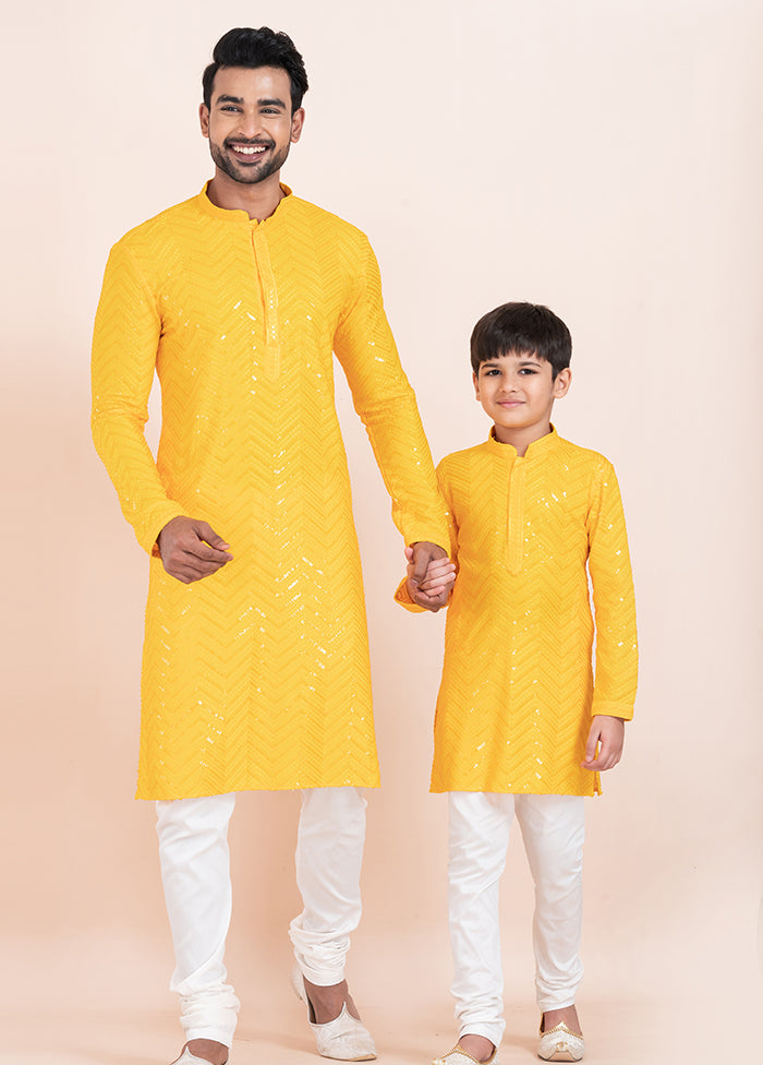 2 Pc Yellow Viscose Father And Son Combo Set