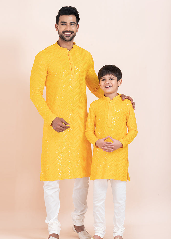 2 Pc Yellow Viscose Father And Son Combo Set