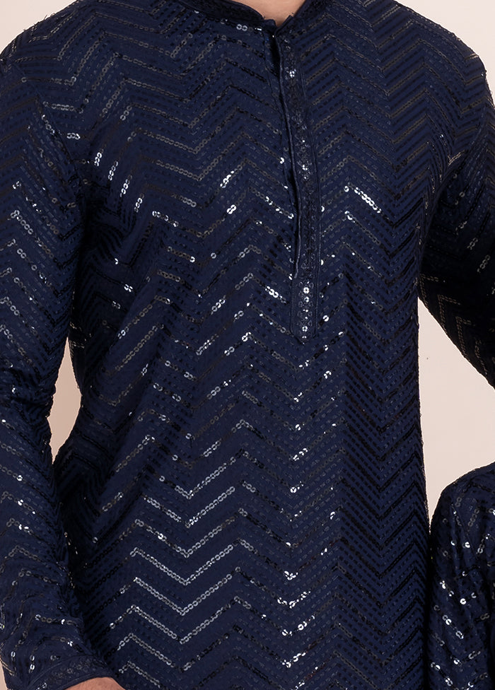 2 Pc Navy Blue Viscose Father And Son Combo Set