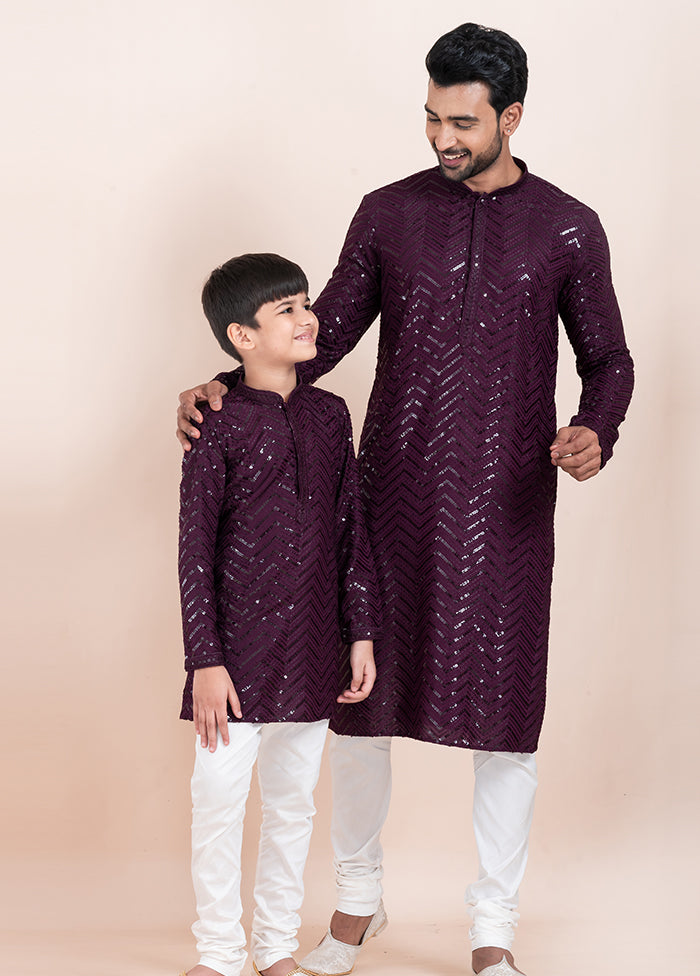 2 Pc Purple Viscose Father And Son Combo Set