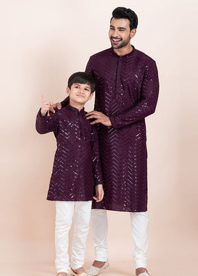 2 Pc Purple Viscose Father And Son Combo Set