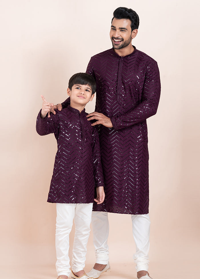 2 Pc Purple Viscose Father And Son Combo Set