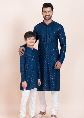 2 Pc Blue Viscose Father And Son Combo Set