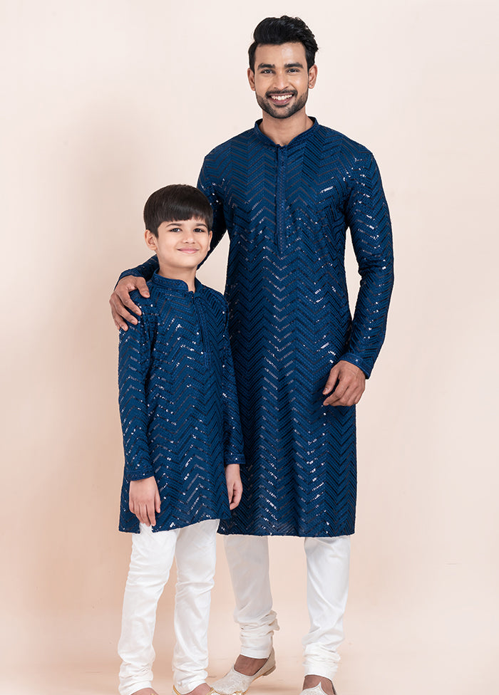 2 Pc Blue Viscose Father And Son Combo Set