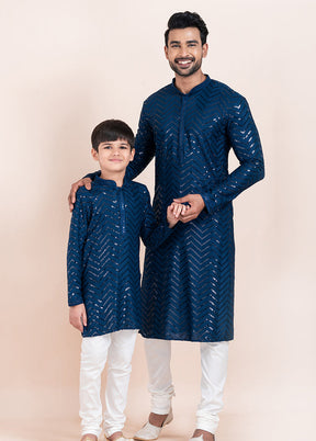 2 Pc Blue Viscose Father And Son Combo Set
