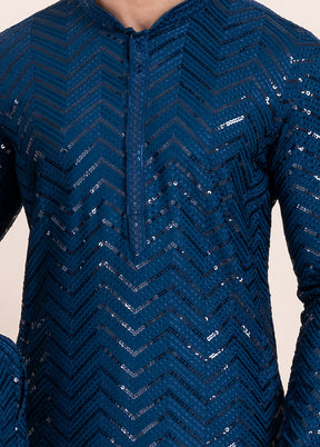 2 Pc Blue Viscose Father And Son Combo Set