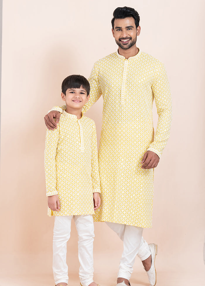 2 Pc Yellow Silk Father And Son Combo Set