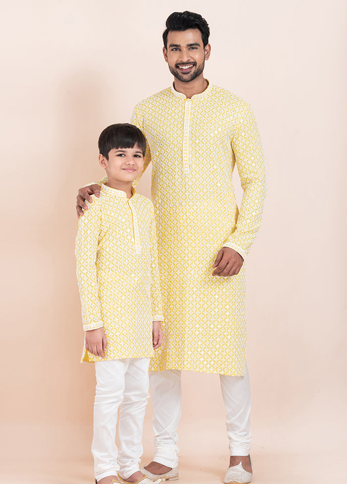 2 Pc Yellow Silk Father And Son Combo Set