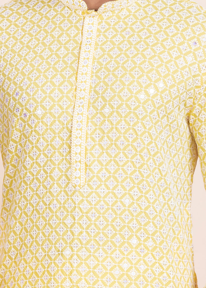 2 Pc Yellow Silk Father And Son Combo Set