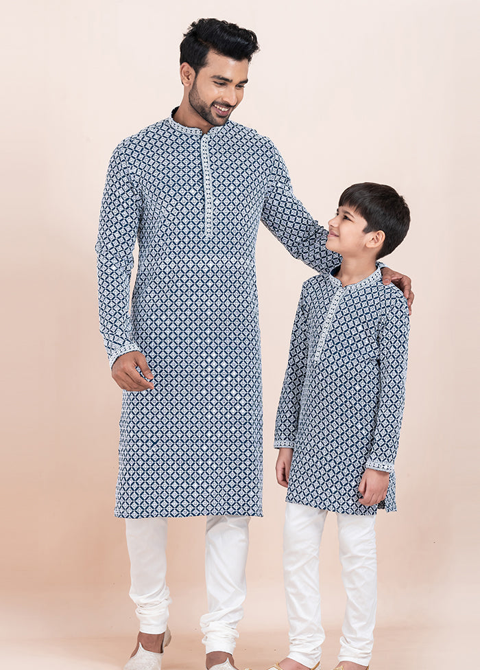 2 Pc Blue Silk Father And Son Combo Set