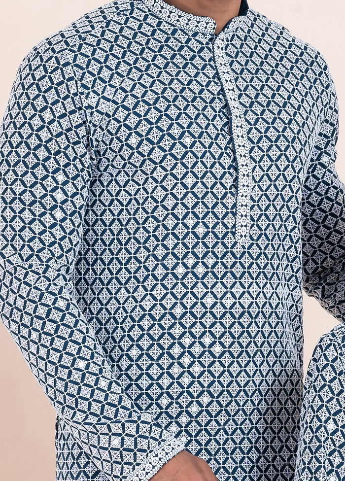 2 Pc Blue Silk Father And Son Combo Set