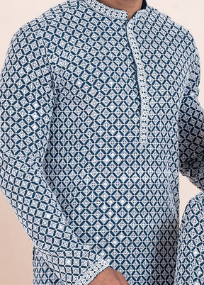 2 Pc Blue Silk Father And Son Combo Set