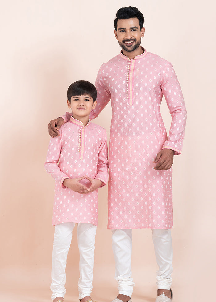2 Pc Pink Silk Father And Son Combo Set