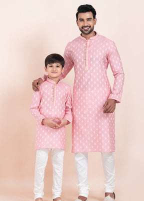 2 Pc Pink Silk Father And Son Combo Set