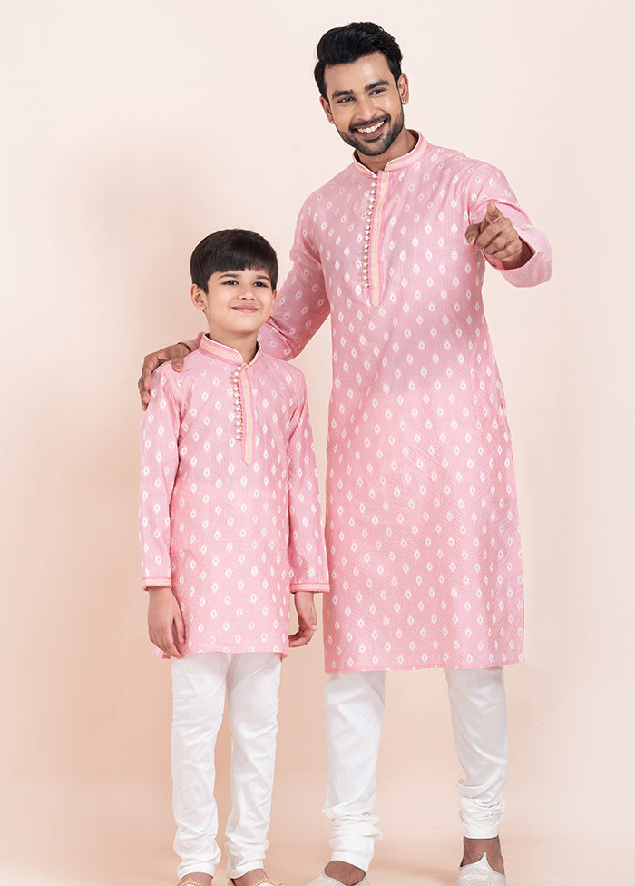 2 Pc Pink Silk Father And Son Combo Set