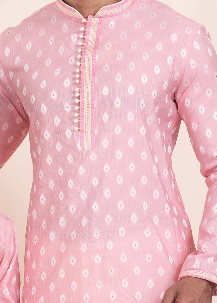 2 Pc Pink Silk Father And Son Combo Set