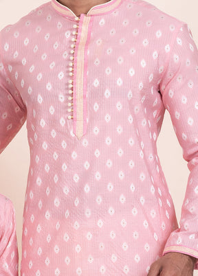 2 Pc Pink Silk Father And Son Combo Set
