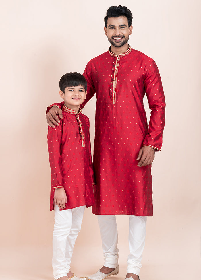 2 Pc Red Cotton Father And Son Combo Set