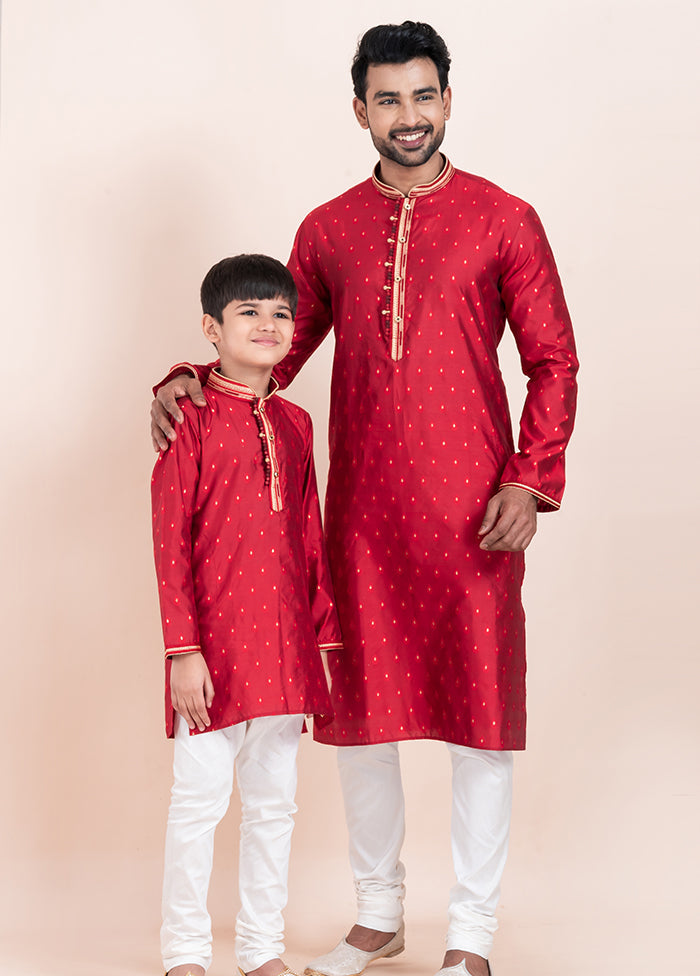 2 Pc Red Cotton Father And Son Combo Set