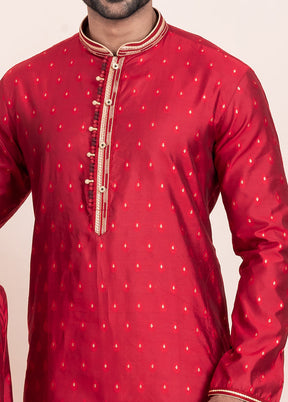 2 Pc Red Cotton Father And Son Combo Set