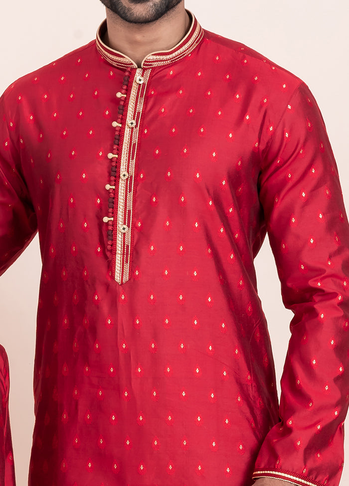 2 Pc Red Cotton Father And Son Combo Set