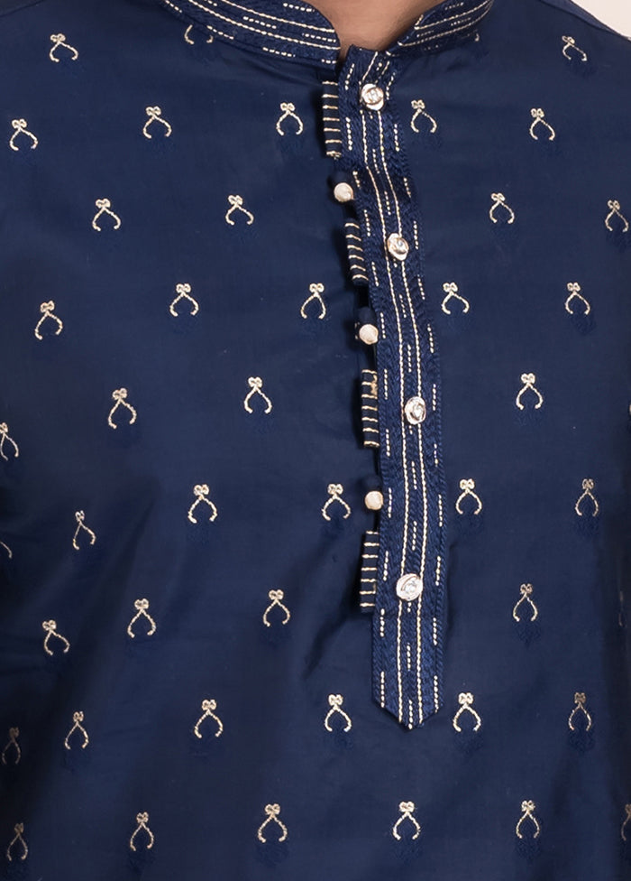 2 Pc Navy Blue Cotton Father And Son Combo Set