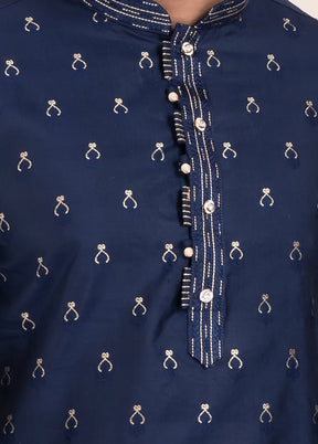 2 Pc Navy Blue Cotton Father And Son Combo Set