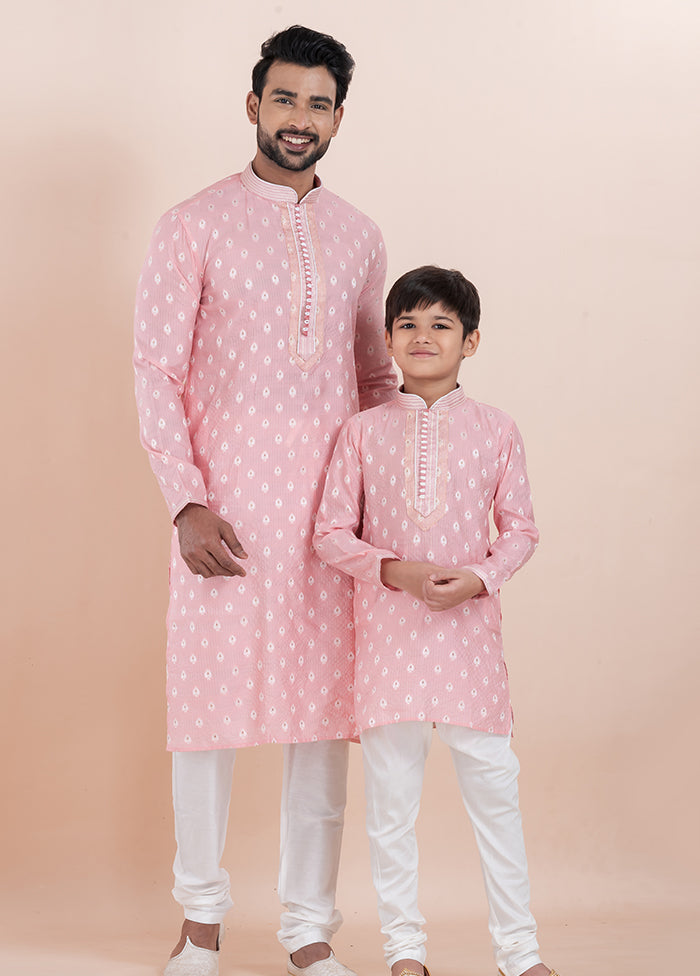2 Pc White Silk Father And Son Combo Set