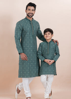 2 Pc White Silk Father And Son Combo Set
