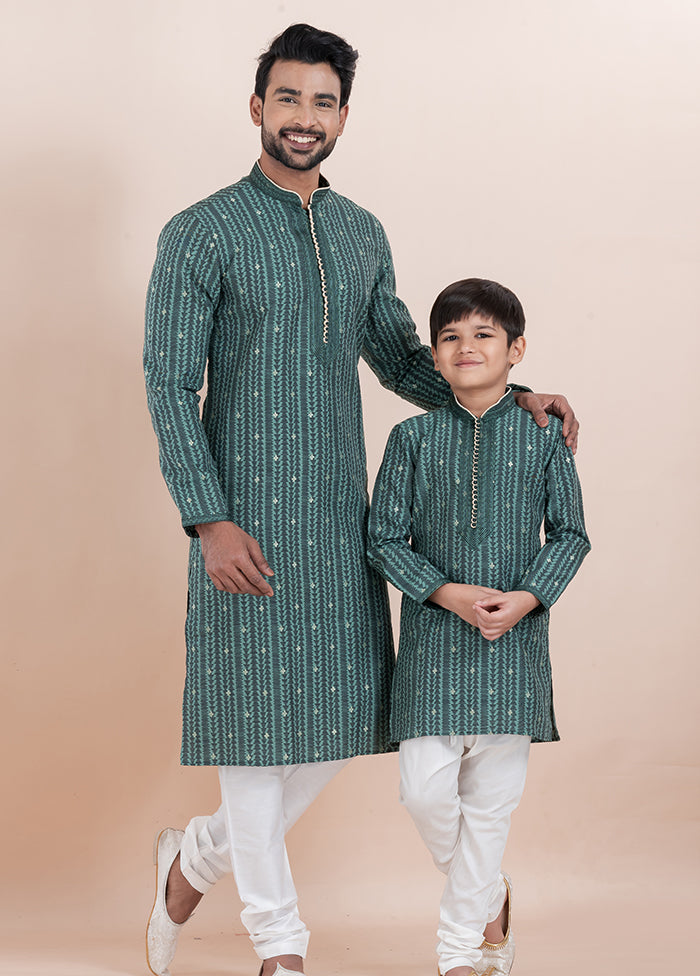 2 Pc White Silk Father And Son Combo Set