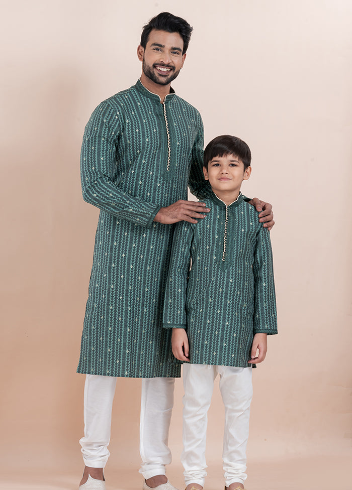 2 Pc White Silk Father And Son Combo Set