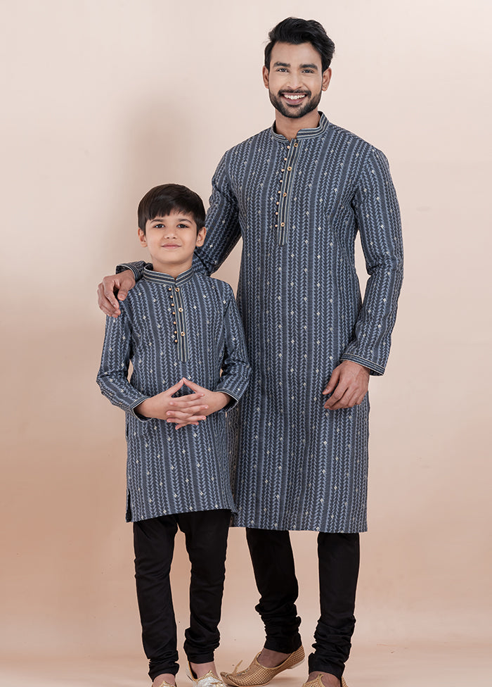 2 Pc Black Silk Father And Son Combo Set