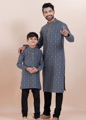 2 Pc Black Silk Father And Son Combo Set
