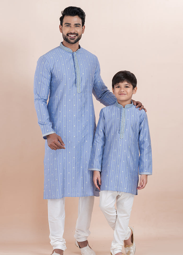 2 Pc White Silk Father And Son Combo Set