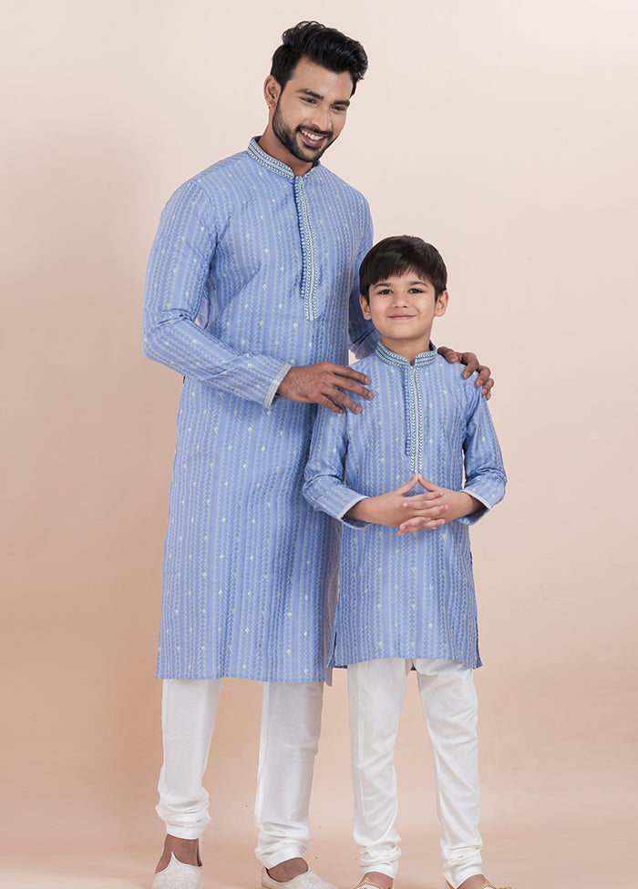2 Pc White Silk Father And Son Combo Set