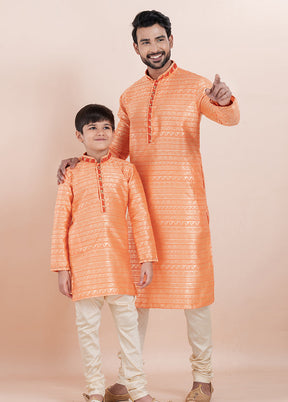 2 Pc Gold Silk Father And Son Combo Set
