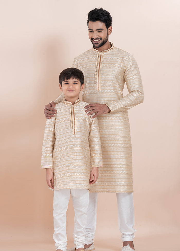 2 Pc White Silk Father And Son Combo Set