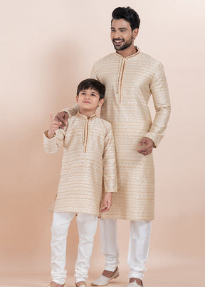2 Pc White Silk Father And Son Combo Set
