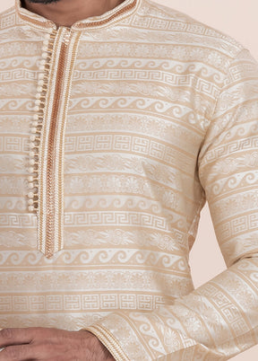 2 Pc White Silk Father And Son Combo Set