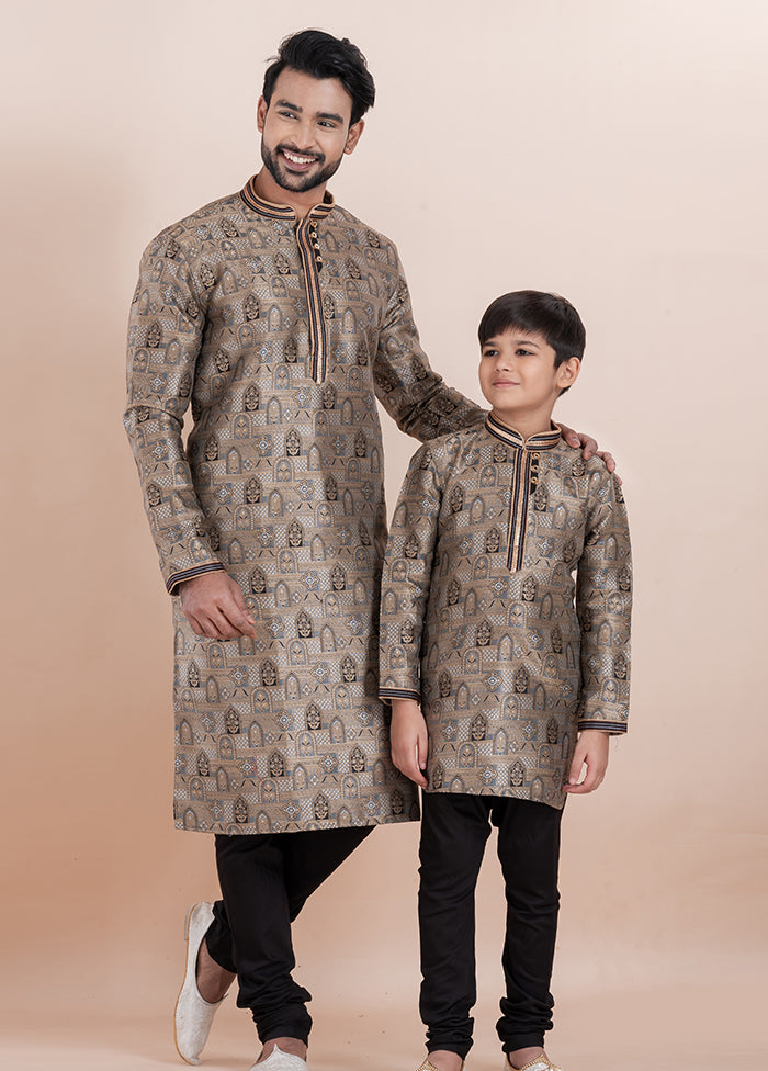 2 Pc Black Silk Father And Son Combo Set